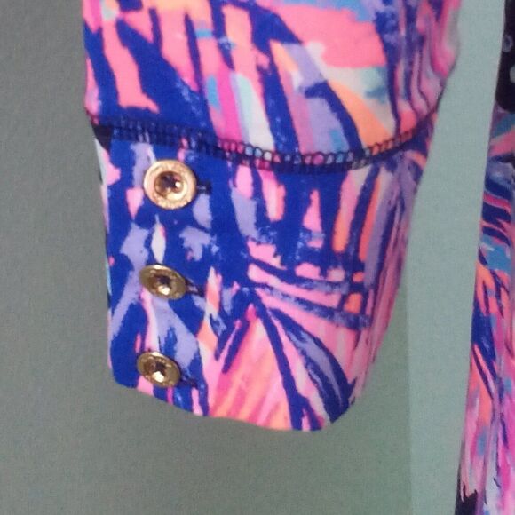 Lilly Pulitzer Sophie Dress with UPF 50+ Bright Navy Palms Up 3/4 sleeves - Picture 3 of 7